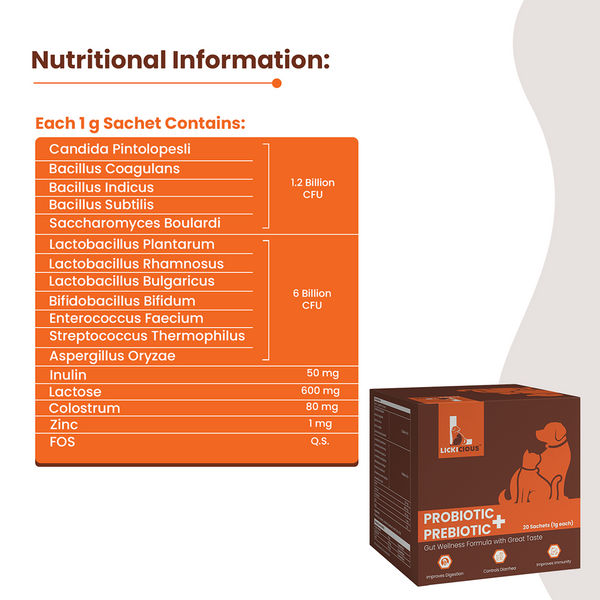 Lickicious Pre and Probiotics Sachets,Gut Health & Digestion for Dogs & Cats