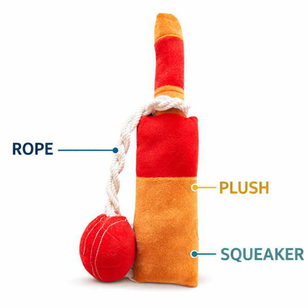 Pawgypets Cricket Fever Doggo Plush with Rope Toy for Dogs (Brown and Red)