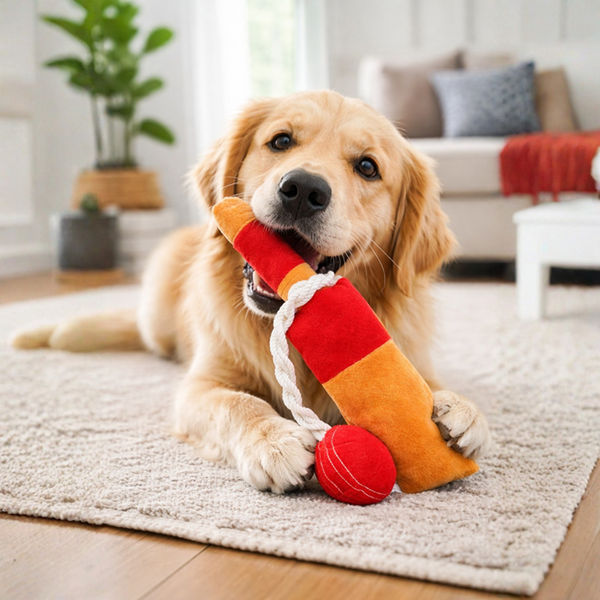 Pawgypets Cricket Fever Doggo Plush with Rope Toy for Dogs (Brown and Red)