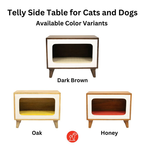 FurryLiving Telly Side Table with Cushion for Small Dogs and Cats (Honey/Cream Cushion)