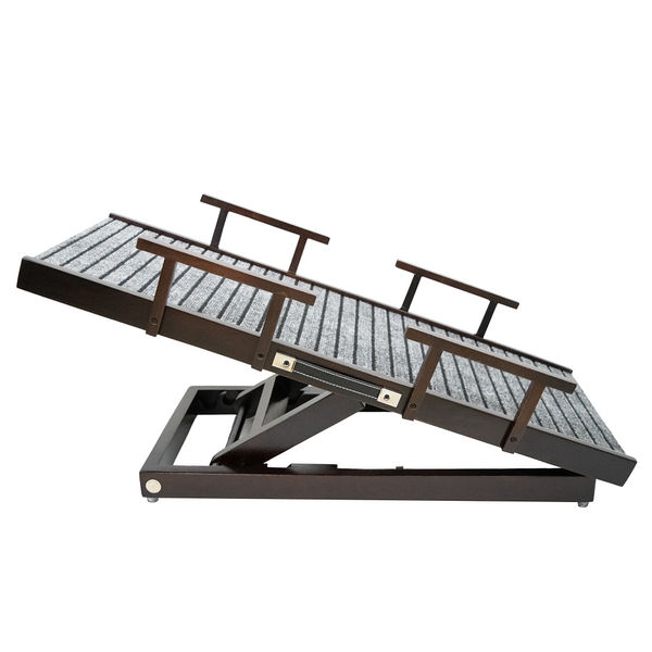 FurryLiving Wooden Ramp with Safety Rails for Dogs and Cats (Dark Brown)