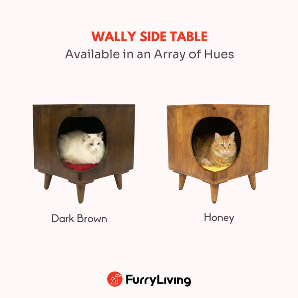 FurryLiving Wally Side Table with Cushion for Small Dogs and Cats (Honey/Yellow Cushion)
