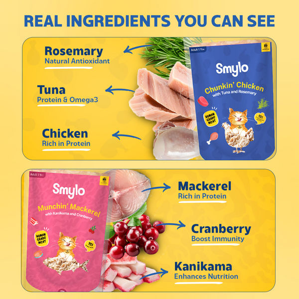 Smylo Adult Trial Box, Tuna, Chicken & Mackerel, Fresh & No-Preservative Wet Cat Food
