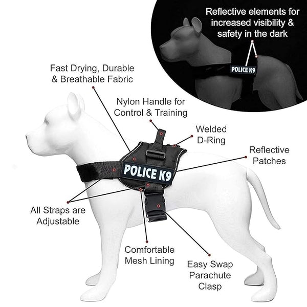 Skatrs Police K9 Harness for Dogs (Black)
