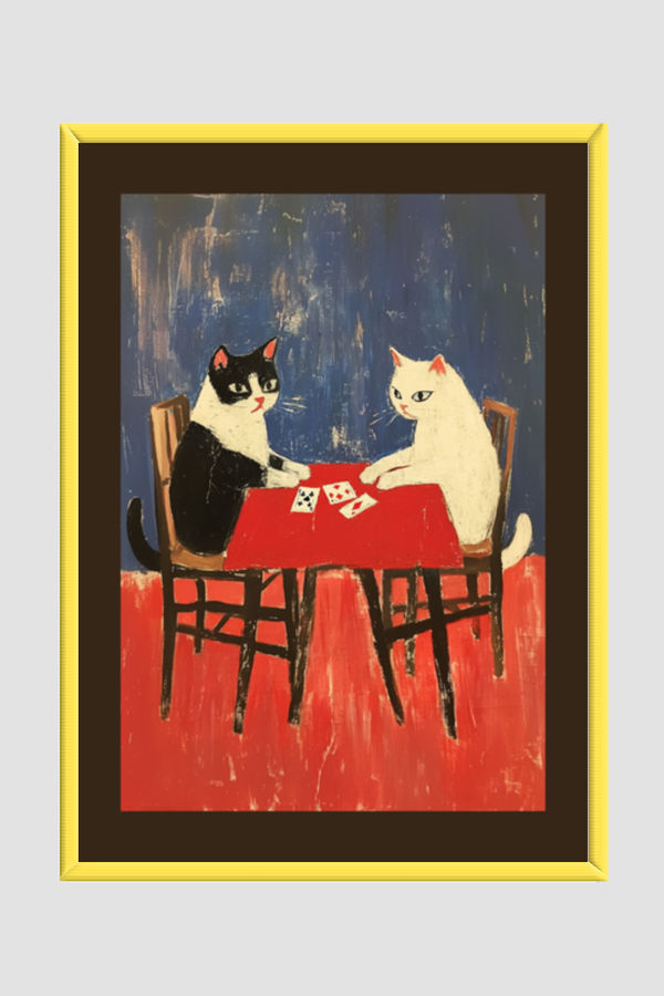 EverythingBoho Framed Art Cat Playing Cards (Yellow)