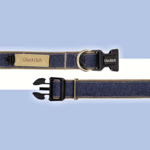 Glucklich Denim Adjustable Collar for Dogs (Dark Blue)