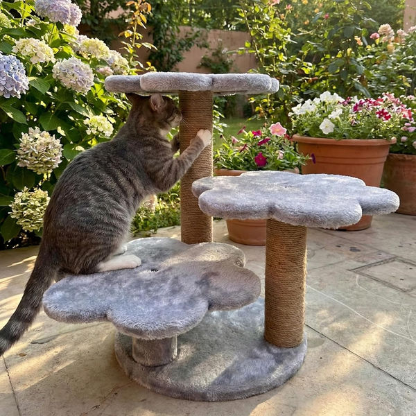 Furrlovers Flower Shaped Multilevel Cat Tree with Jute Rope Scratching Posts (Grey)