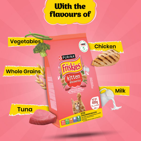 Friskies Kitten Cat Dry Food and Purina Felix Chicken with Jelly Kitten Cat Wet Food Combo