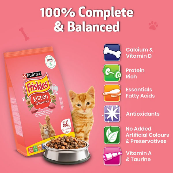 Friskies Kitten Cat Dry Food and Purina Felix Chicken with Jelly Kitten Cat Wet Food Combo