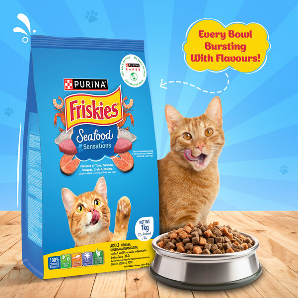 Friskies Seafood Cat Dry Food and Purina Felix Sardine with Jelly Adult Cat Wet Food Combo