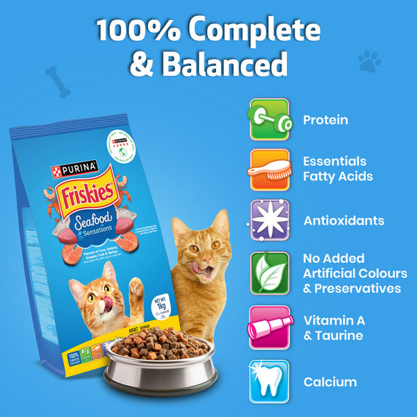 Friskies Seafood Cat Dry Food and Purina Felix Sardine with Jelly Adult Cat Wet Food Combo
