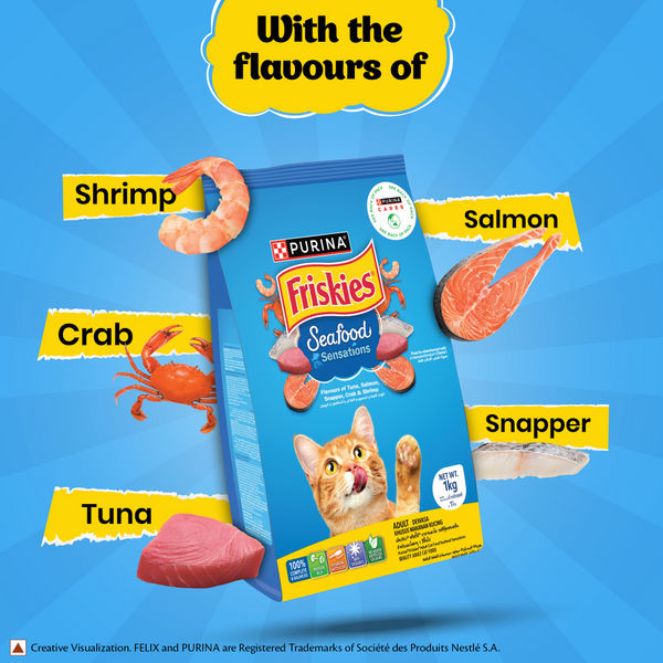 Friskies Seafood Cat Dry Food and Purina Felix Sardine with Jelly Adult Cat Wet Food Combo