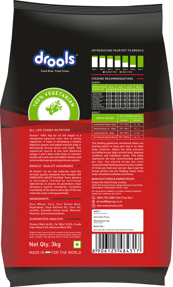 Drools 100% Vegetarian Puppy and Adult Dog Veg Dry Food (All Life Stages)