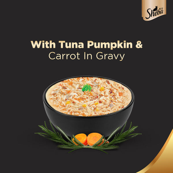 Sheba Chicken Loaf and Tuna Pumpkin & Carrot In Gravy Rich Premium Adult Fine Cat Wet Food Combo