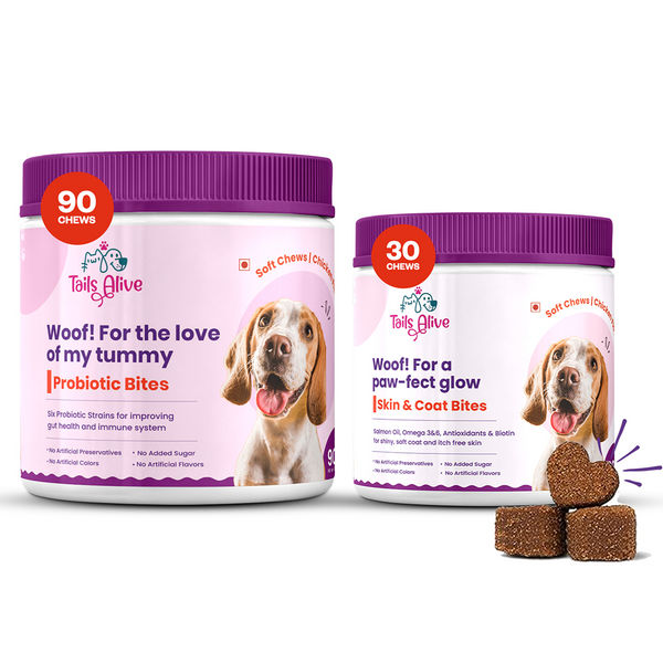 TailsAlive Probiotic Chicken Flavor and Skin & Coat Soft Chews Supplements for Dogs