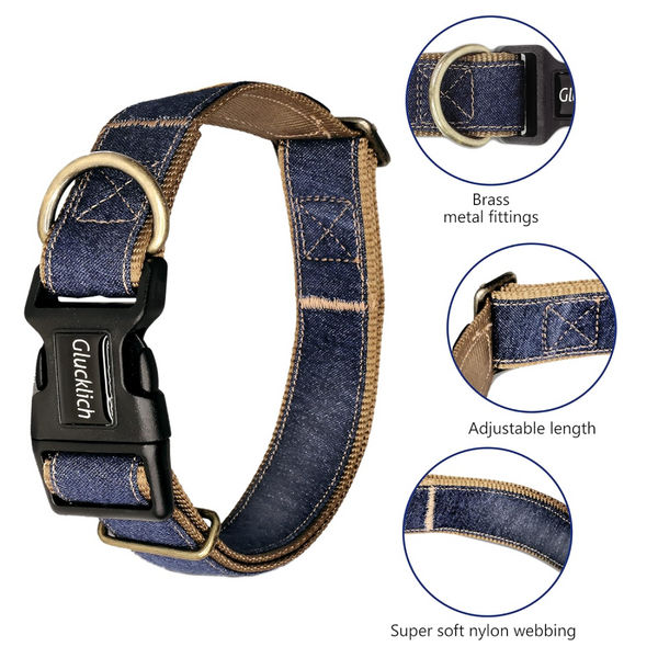 Glucklich Denim Adjustable Collar for Dogs (Dark Blue)