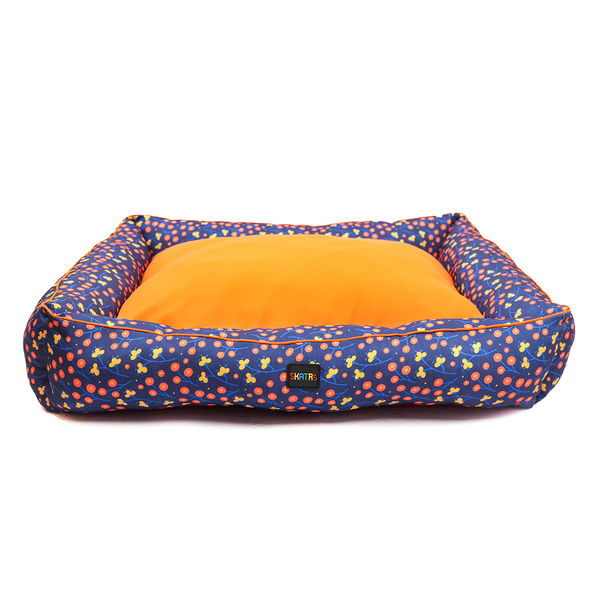 Skatrs Floral Bed for Dogs & Cats (Blue/Orange)