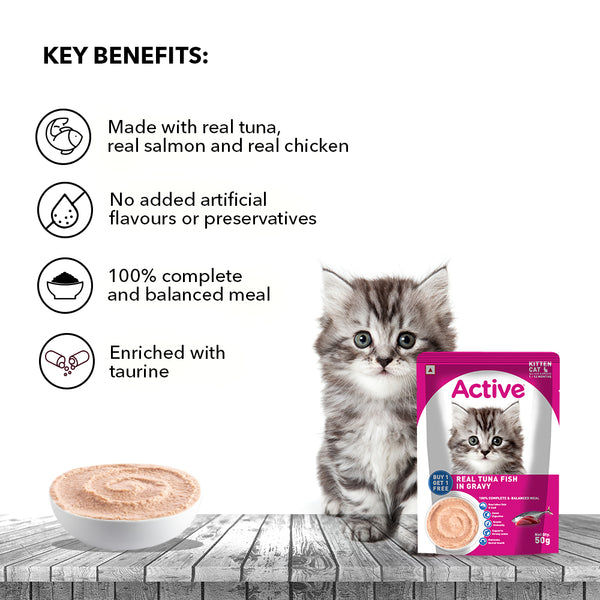 Active Real Tuna Fish in Gravy Kitten Cat Wet Food (Buy 1 Get 1)
