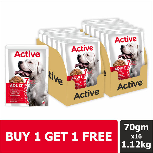 Active Real Chicken & Chicken Liver Chunks in Gravy Adult Dog Wet Food (Buy 1 Get 1)