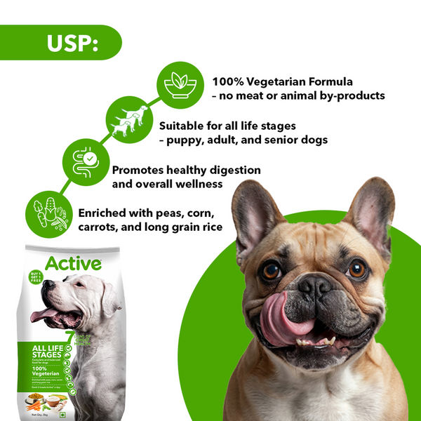 Active All Breed 100% Veg Dog Dry Food (Buy 1 Get 1)