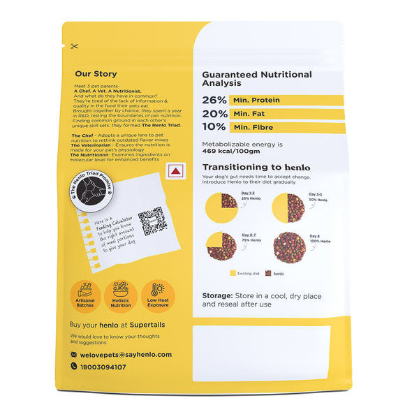 Henlo Chicken & Vegetable Baked Dry Food for Adult Dogs | 100% human grade ingredients