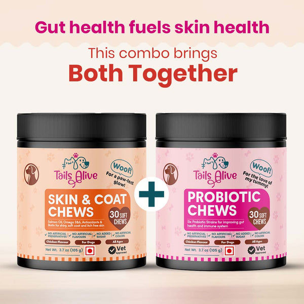 TailsAlive Probiotic, Immunity Booster and Skin & Coat Chews Allergy & Itch Relief Combo for Dogs
