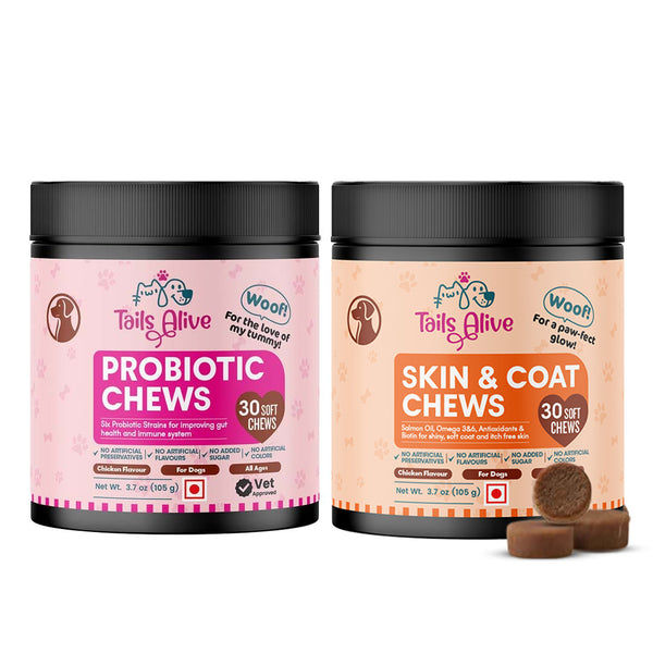 TailsAlive Probiotic, Immunity Booster and Skin & Coat Chews Allergy & Itch Relief Combo for Dogs