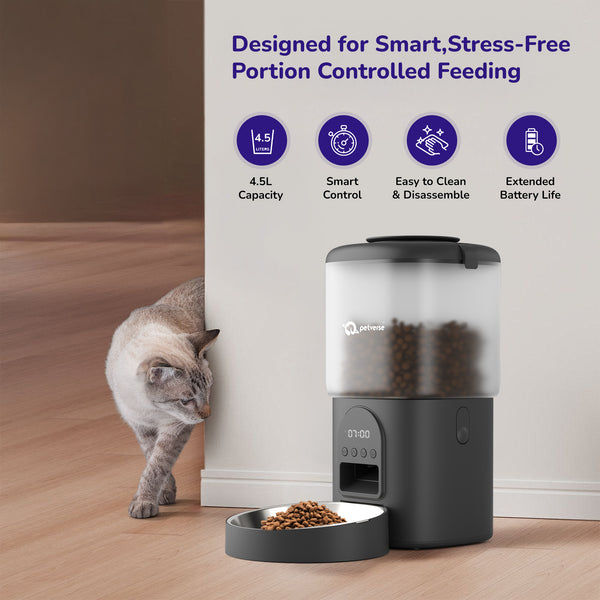 Petverse Automatic Smart Timer with Portion Control Feeder for Dogs & Cats (Black)