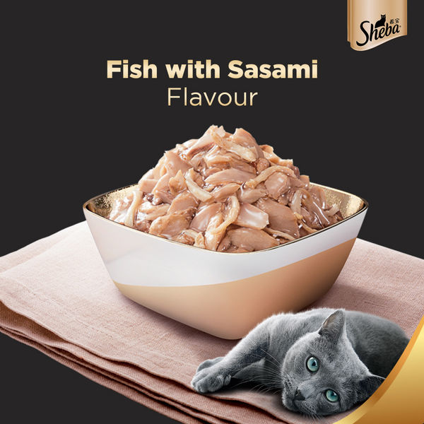 Sheba Fish with Dry Bonito, Maguro & Bream and Fish with Sasami Flake Premium Cat Wet Food Combo