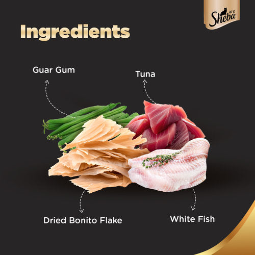 Sheba Fish with Dry Bonito Flake, Skipjack & Salmon Fish, Maguro & Bream Fish Mix and Fish with Sasami Cat Wet Food Combo