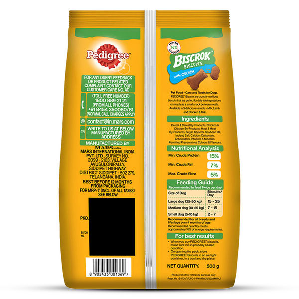 Pedigree Chicken Flavour Biscrok Dog Biscuits Dog Treats (500g)