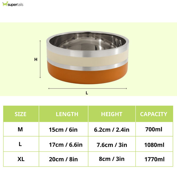 The Happy Lots Double Wall Bowl With Anti Skid Base for Dogs and Cats (Orange)