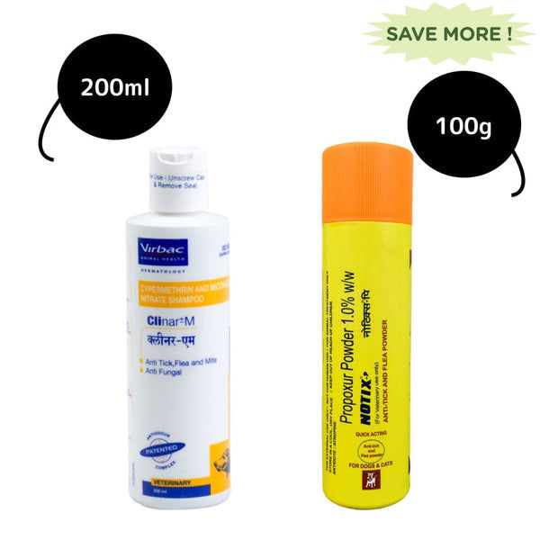 Notix Tick & Flea Control Powder and Clinar M Tick & Flea Control Shampoo Combo