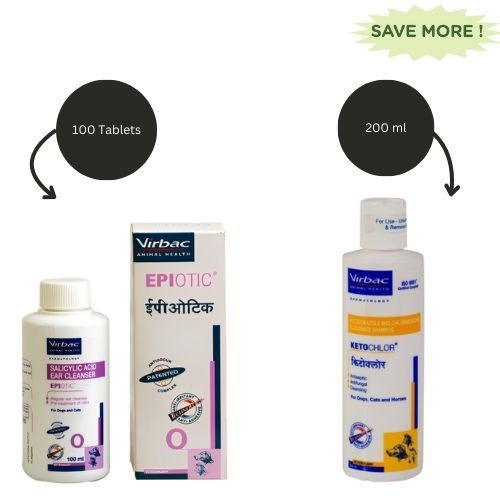 Virbac Epiotic Ear Cleanser (Salicylic Acid) (100ml) and Virbac Ketochlor Shampoo (200ml) Combo