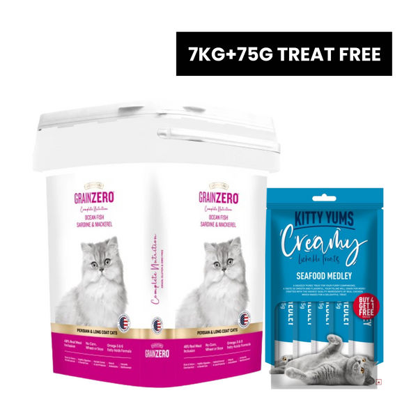 Signature Grain Zero Ocean Fish, Sardine and Mackerel Long Coat & Persian Adult Cat Dry Food