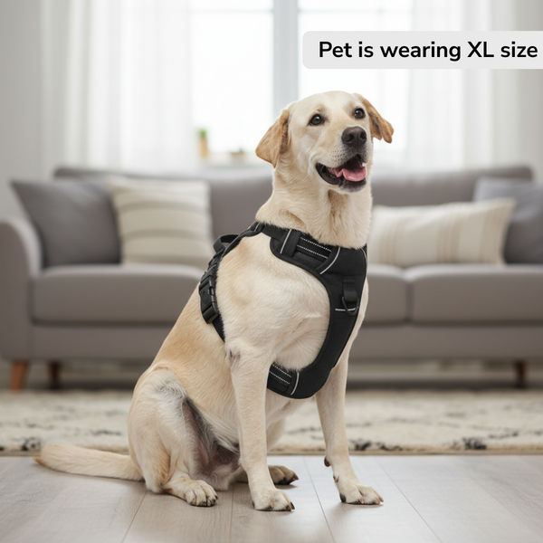 Skatrs Fully Padded Comfort Midnight Reflective Harness for Dogs & Cats (Black)