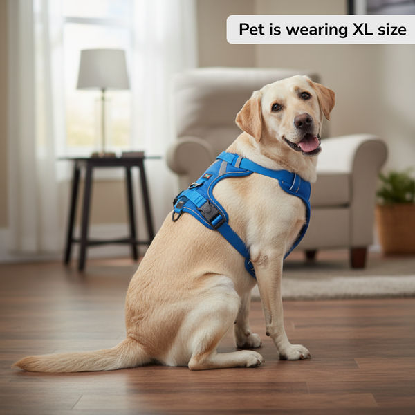 Skatrs Fully Padded Comfort Electric Reflective Harness for Dogs & Cats (Blue)