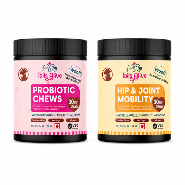 TailsAlive Hip & Joint, Probiotic Chicken Chews Comfort & Mobility Combo for Senior Dogs