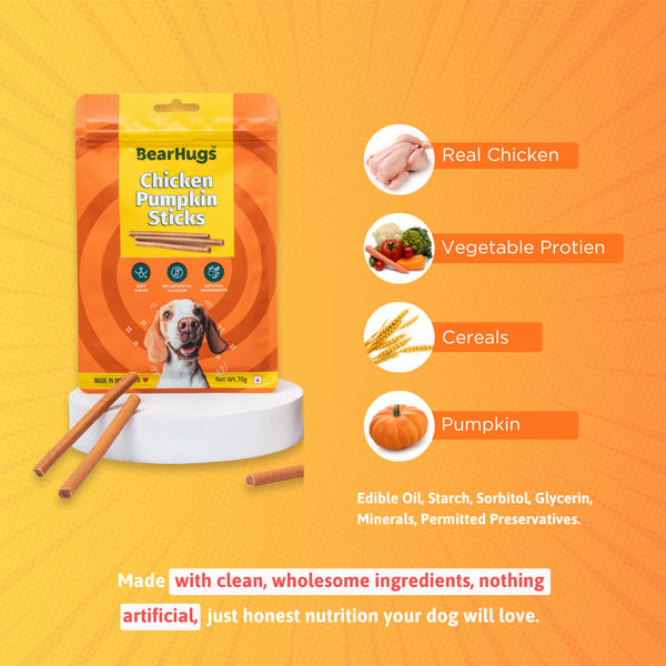 BearHugs Chicken & Pumpkin Soft & Chewy Sticks Dog Treats