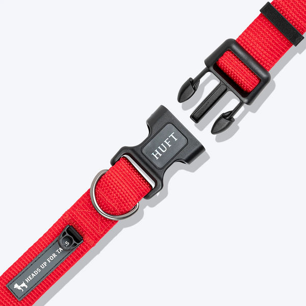 HUFT Basics Adjustable Nylon D Ring Collar for Dogs (Crimson Red)