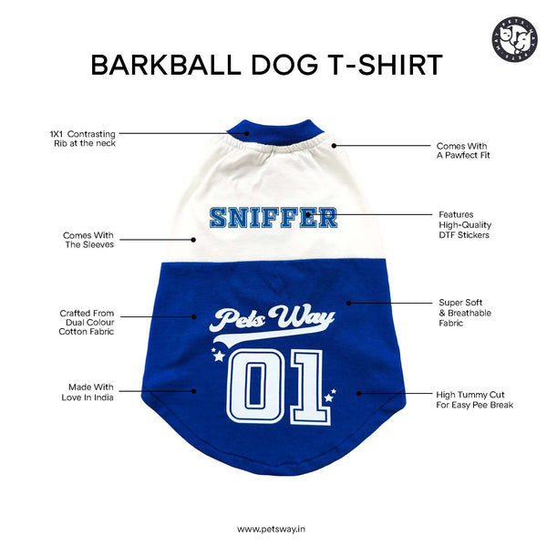 Pets Way Sniffer Barkball Tshirt for Dogs (Blue/White)