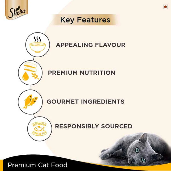 Sheba Tuna Fillet & Whole Prawns in Gravy Premium Cat Wet Food and Chicken Flavour Irresistible All Life Stage Cat Dry Food Combo