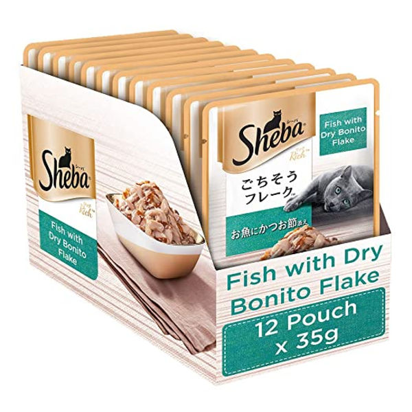 Sheba Fish with Dry Bonito Flake and Tuna Pumpkin & Carrot In Gravy Rich Premium Adult Fine Cat Wet Food Combo