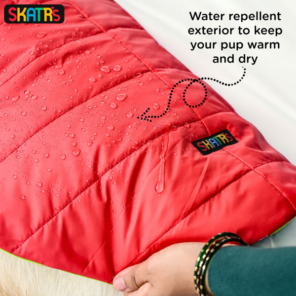 Skatrs Coral Red Puffer Reversible Jacket for Dogs and Cats | With Adjustable Baby Velcro