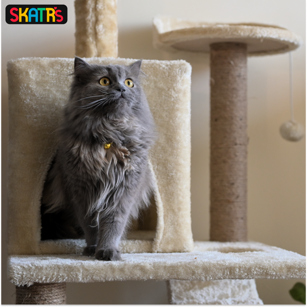 Skatrs Kitty Kastle Multi Level Cat Tree with Condo, Scratching Post, Platform and Ladder Toy (Beige)