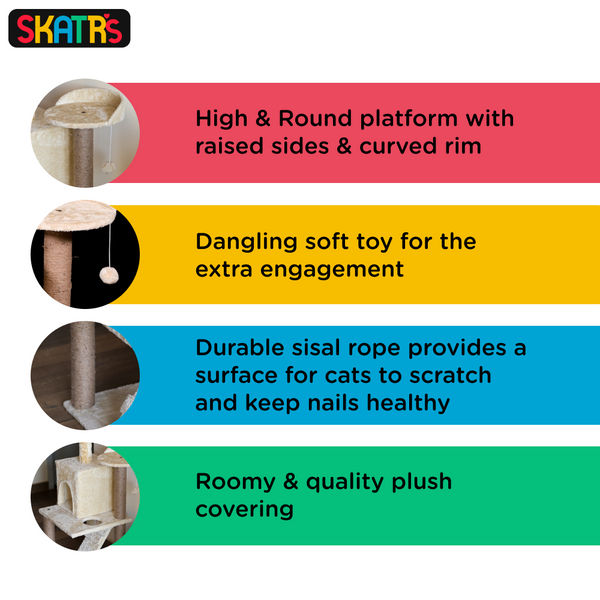 Skatrs Kitty Kastle Multi Level Cat Tree with Condo, Scratching Post, Platform and Ladder Toy (Beige)