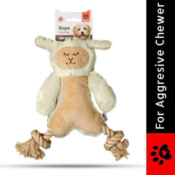Barkbutler x Fofos Ropeleg Plush Sheep Toy for Dogs | For Medium Chewers (White)
