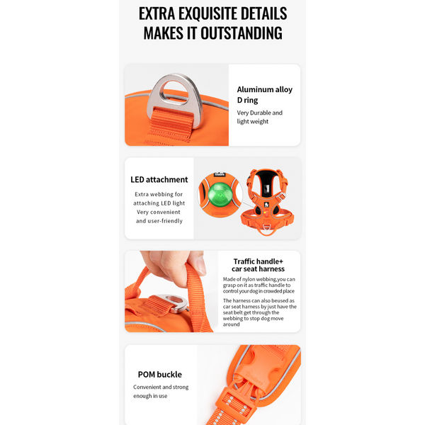 Truelove No Pull Cordura with 3M Reflective Material Harness for Dogs (Orange)