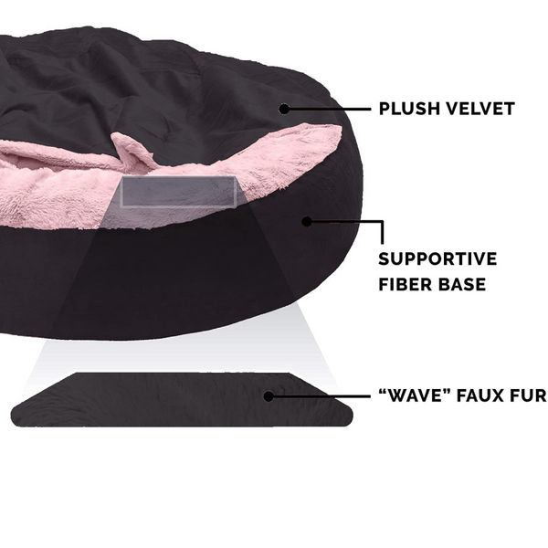 Fluffy Petslover Calming Anti Anxiety Hooded Fabric Bed with Attached Blanket for Dogs and Cats (Black)