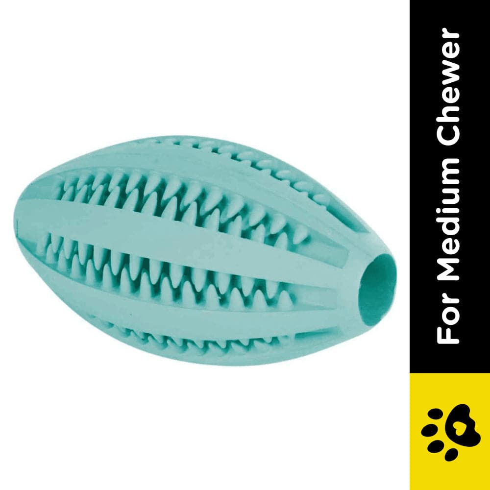 Trixie Denta Mint Flavour Natural Rubber Fun Rugby Ball Toy for Dogs